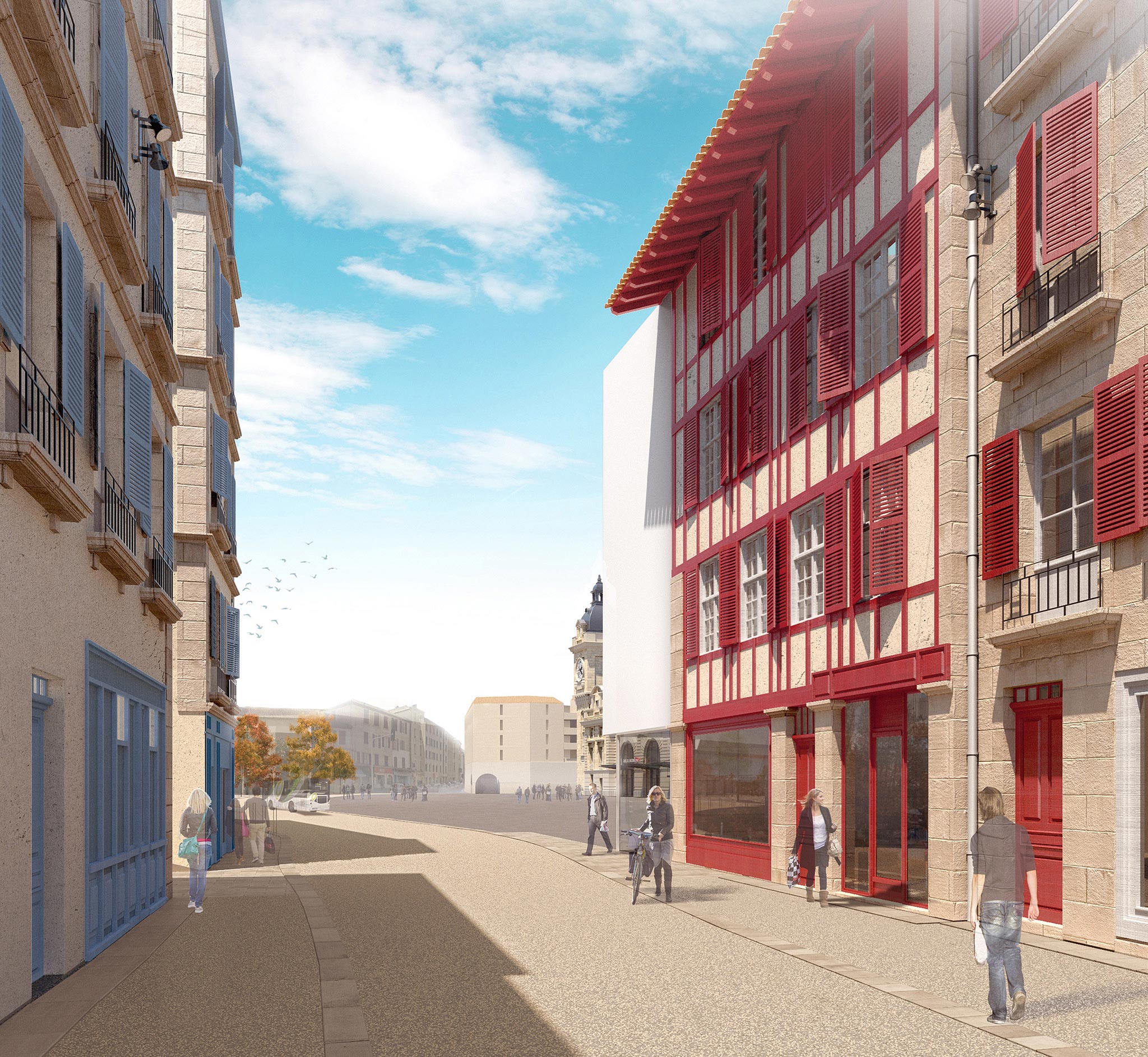 Rue Maubec Bayonne avec l'arrivée du Tram'bus ©Arotcharen architecte